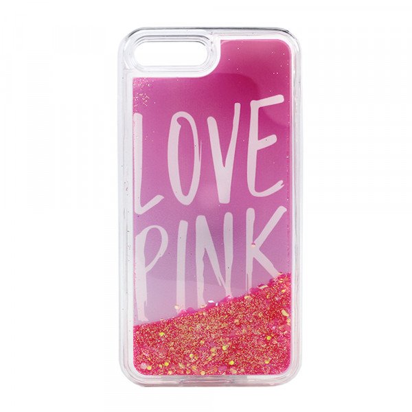 Wholesale iPhone 7 Design Glitter Liquid Star Dust Clear Case (Love Pink Hot Pink)